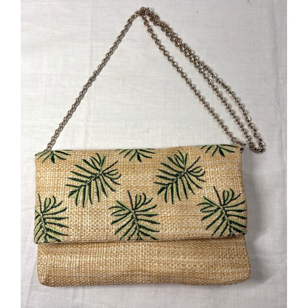 Kelly & Katie‎ Palm Leaf Woven Straw Crossbody Clutch Bag Chain Strap Summer